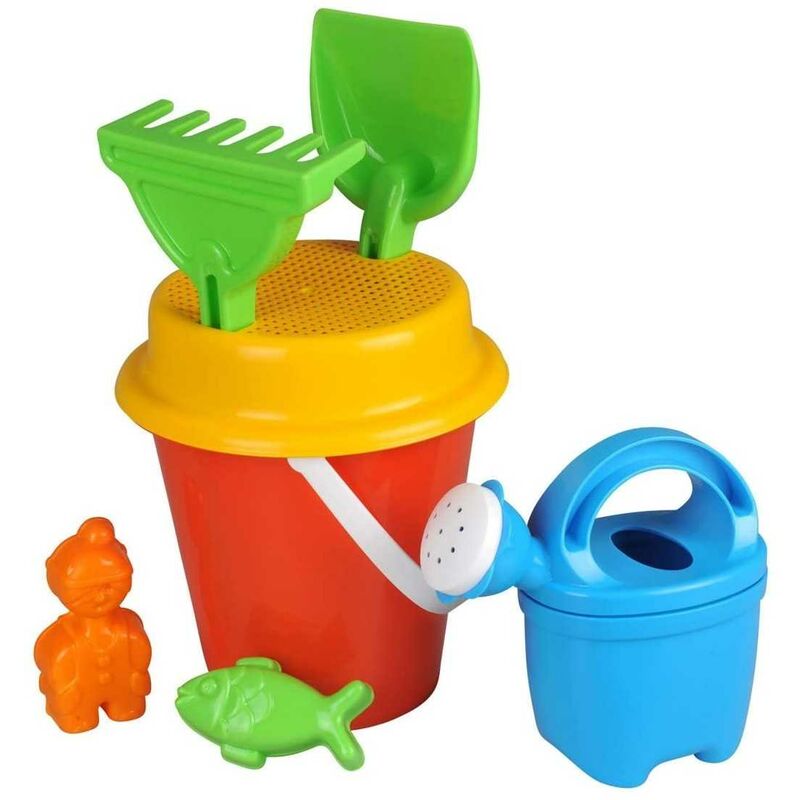 immagine 0 del prodotto secchiello da mare per bambini con formine setaccio paletta e rastrello h 18 cm