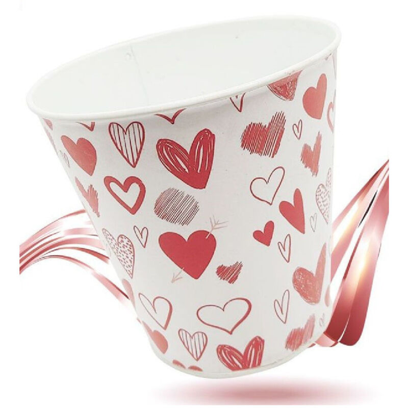foto del prodotto secchiello decorativo in latta con cuori rosso bianco 14cm san valentino 92263 trade shop traesio