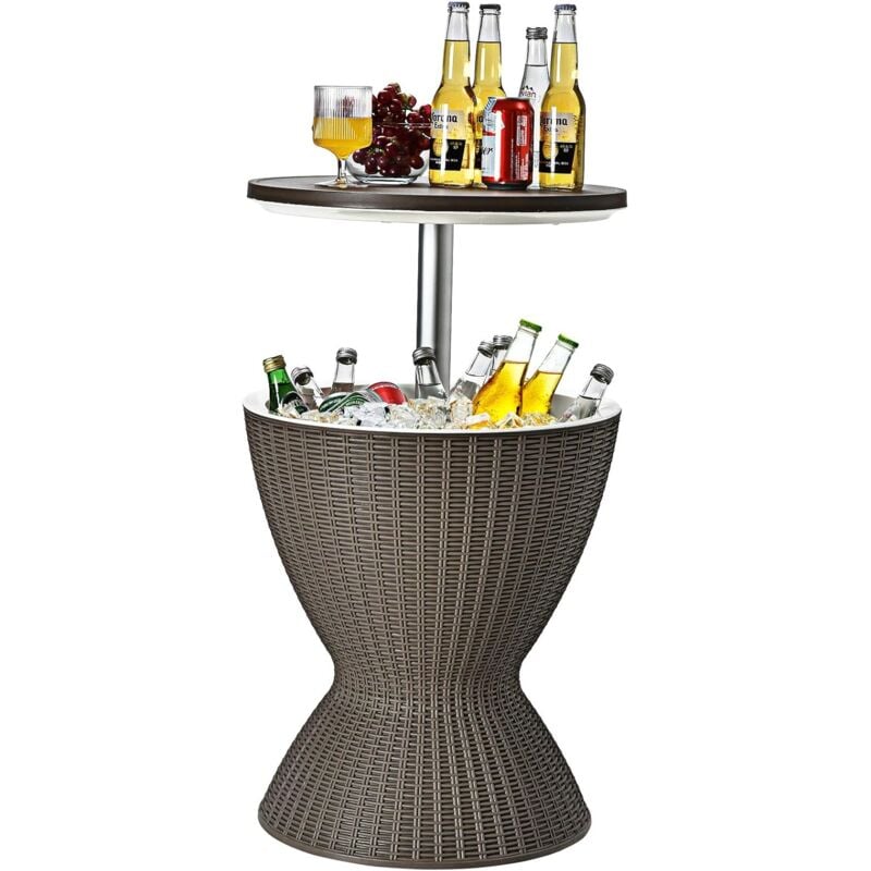 foto del prodotto secchiello ghiaccio 30 l, tavolino da tavolo bar rattan 2 in 1, portaghiaccio per bottiglie, con altezza regolabile, ideale per feste marrone 
