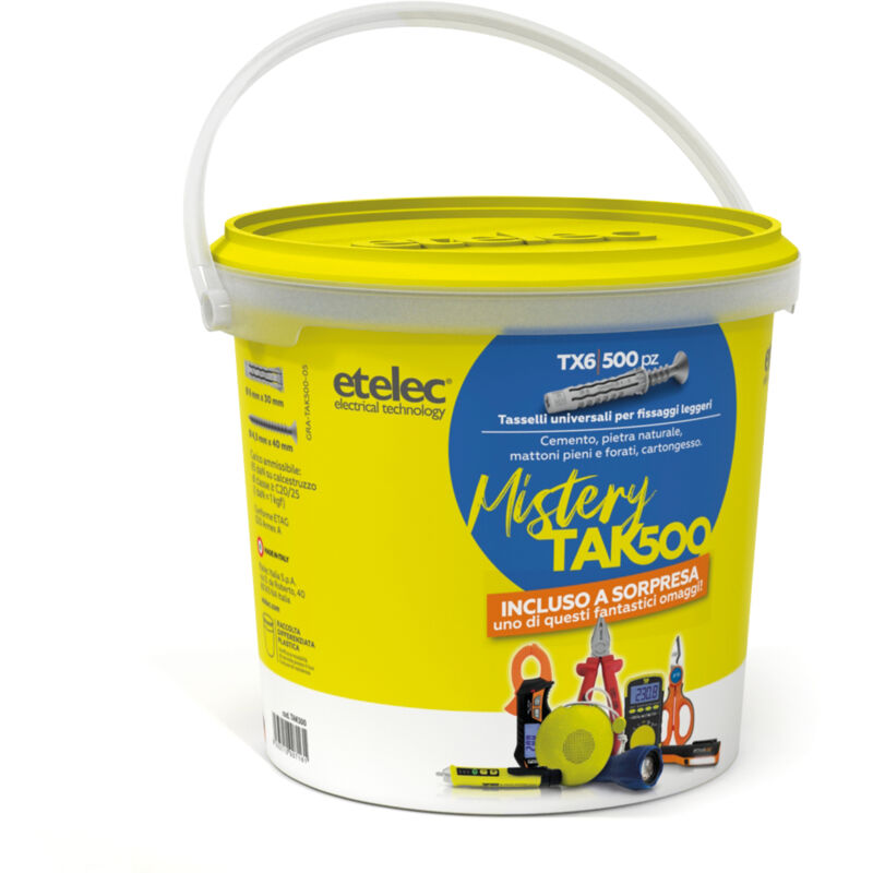 foto del prodotto secchiello kit box 500 tasselli universali tx6 nylon 6x30 mm vite 4,5x40 mm omaggio a sorpresa
