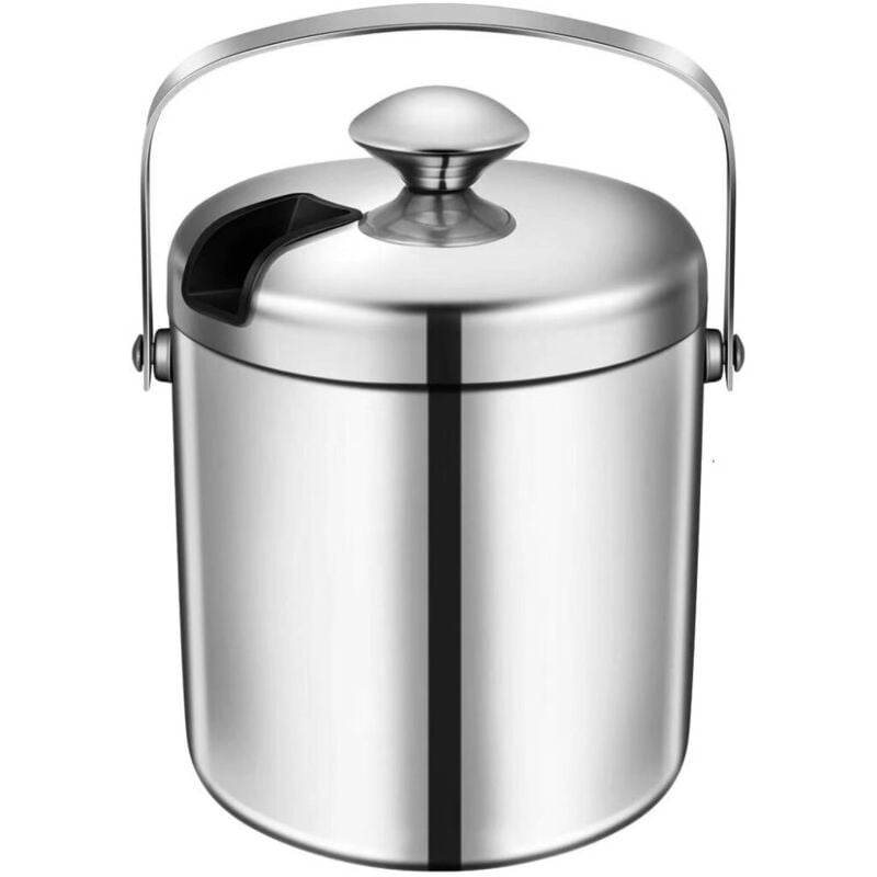 foto del prodotto secchiello per ghiaccio in acciaio inossidabile di alta qualit da 1,3 l lavabile in lavastoviglie doppia parete con coperchio e morsetto per bar,