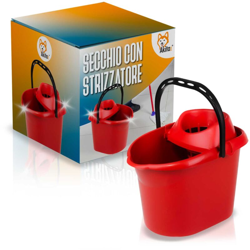 foto del prodotto secchio akitaink 15l con strizzatore, rosso e robusto
