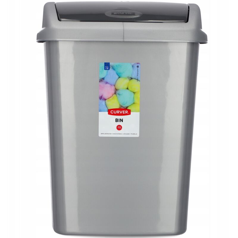 foto del prodotto secchio con coperchio scorrevole curver dominik da 10 litri in argento grafite