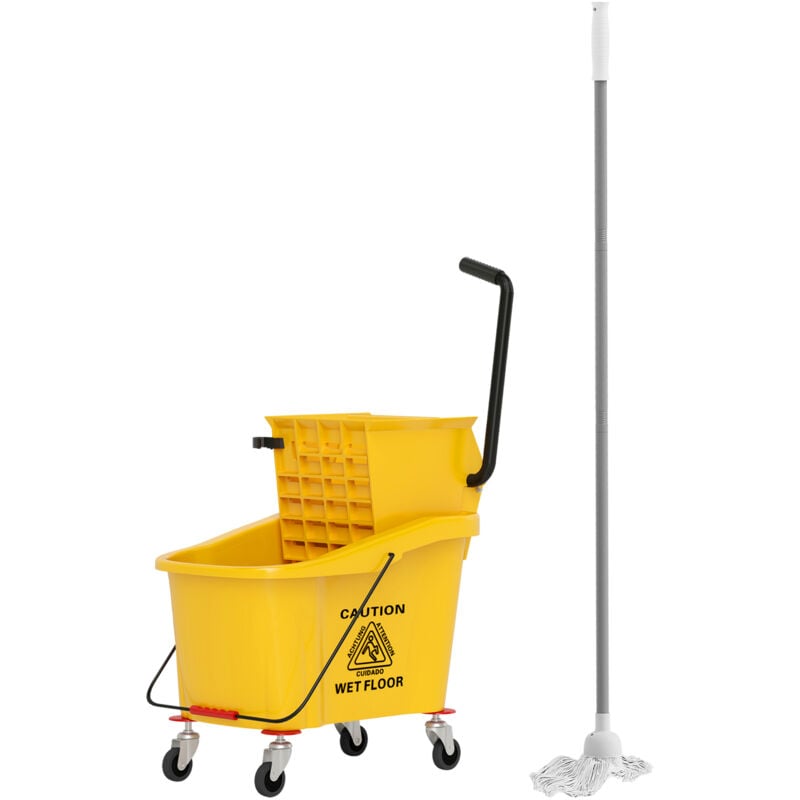foto del prodotto secchio lavapavimenti 36l con ruote, mocio, strizzatore e manico giallo homcom