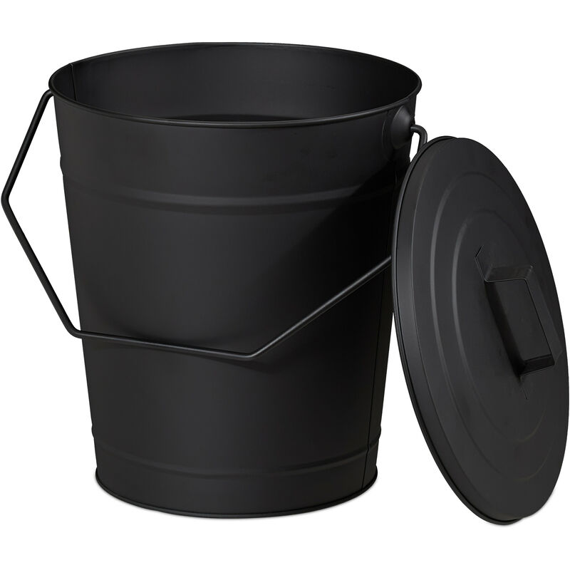foto del prodotto secchio per cenere con coperchio, per raffreddare trasportare carbone bollente, camino stufa, 12 l, nero relaxdays