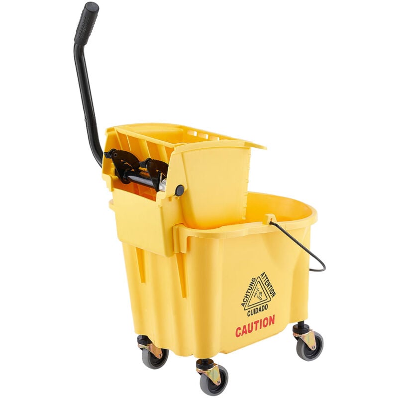 foto del prodotto secchio per mocio con strizzatore, 26 qt., commerciale, a pressione laterale, su ruote, per la pulizia professionale industriale commerciale dei