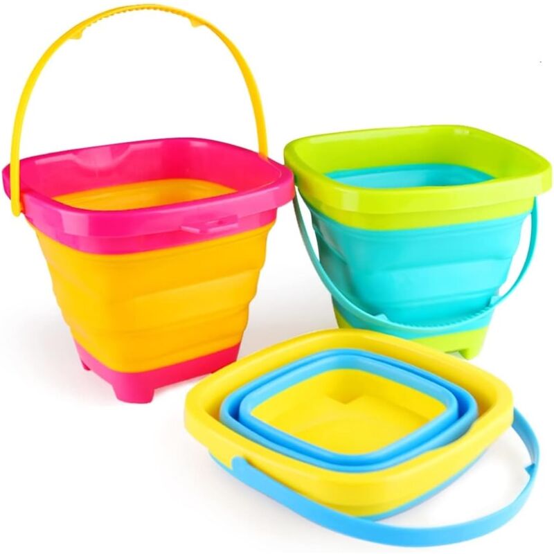 foto del prodotto secchio pieghevole da 3 pezzi, per bambini, gioco da spiaggia, campeggio, acqua e cibo, giocattoli da spiaggia
