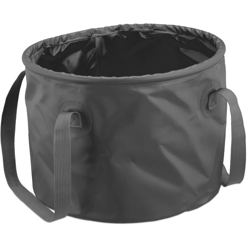 foto del prodotto secchio pieghevole da campeggio, 15 litri, cestino portatile da pesca, lavapavimenti con manici in pvc, grigio relaxdays