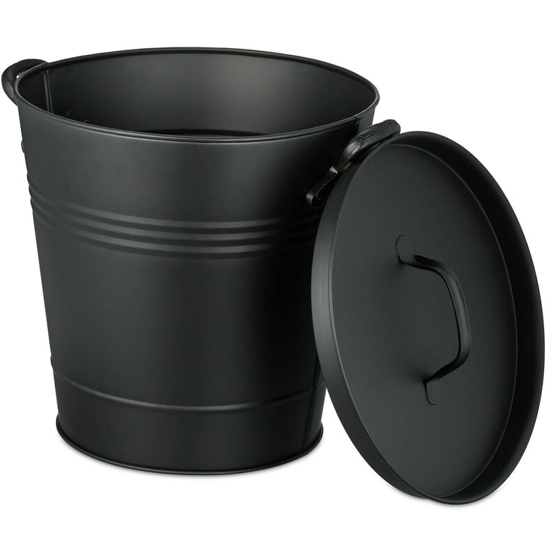 foto del prodotto secchio raccogli cenere con coperchio, cestello da 19 l per carbone e bricchetti, per camino e stufa, nero relaxdays