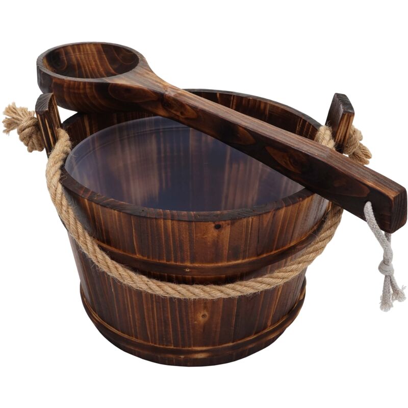 foto del prodotto secchio secchiello per sauna hhg 561 inserto e mestolo, legno di pino scuro