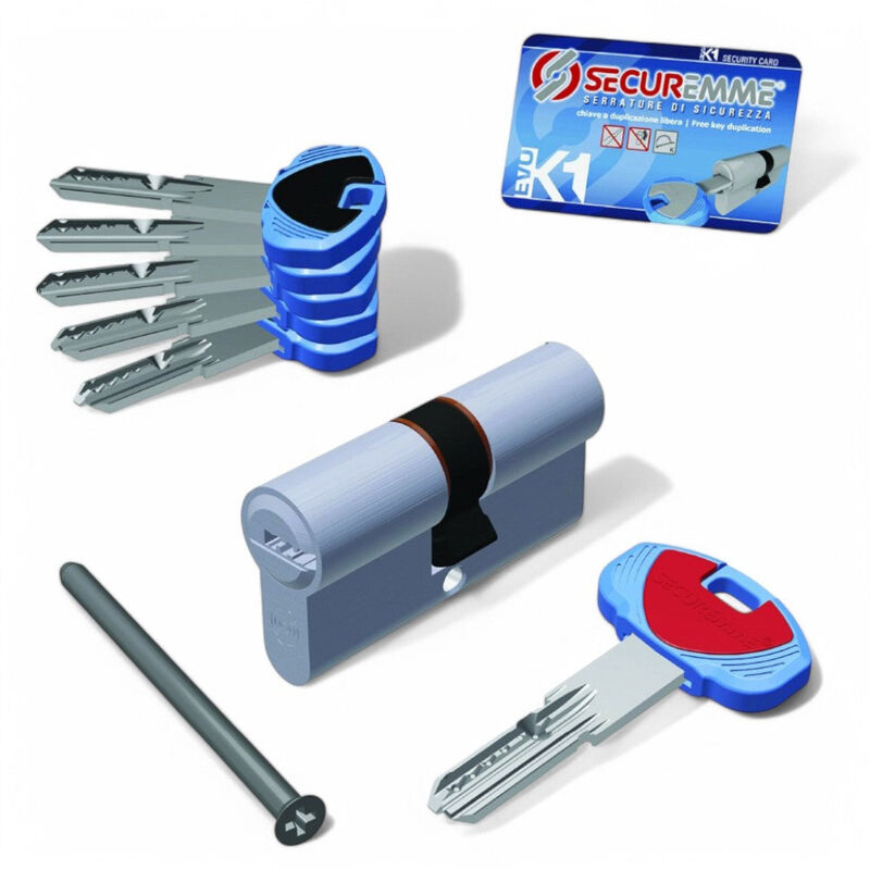 foto del prodotto securemme - cilindro europeo sicurezza anti-bump 6 perni chiave reversibile finitura cromo e ottone 1 più 5 chiavi - 30x60 mm