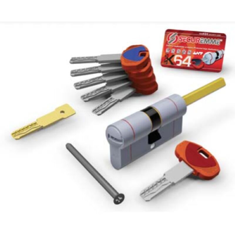 foto del prodotto securemme cilindro sagomato evo k64 36 q hand pomolo mm 30 30 ottone nichelato ottone nichelato satinato mm 30 30