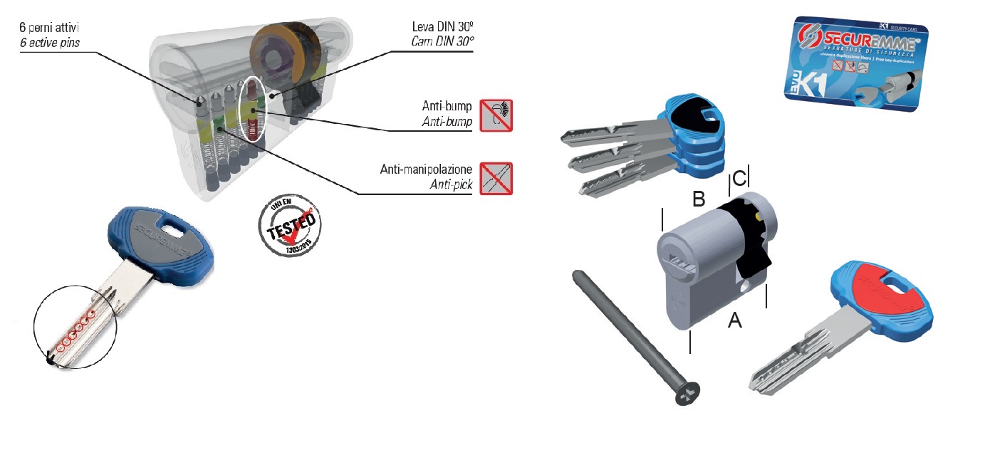 foto del prodotto securemme evok1 mezzo cilindro mm.40 30x10 cromo satinato