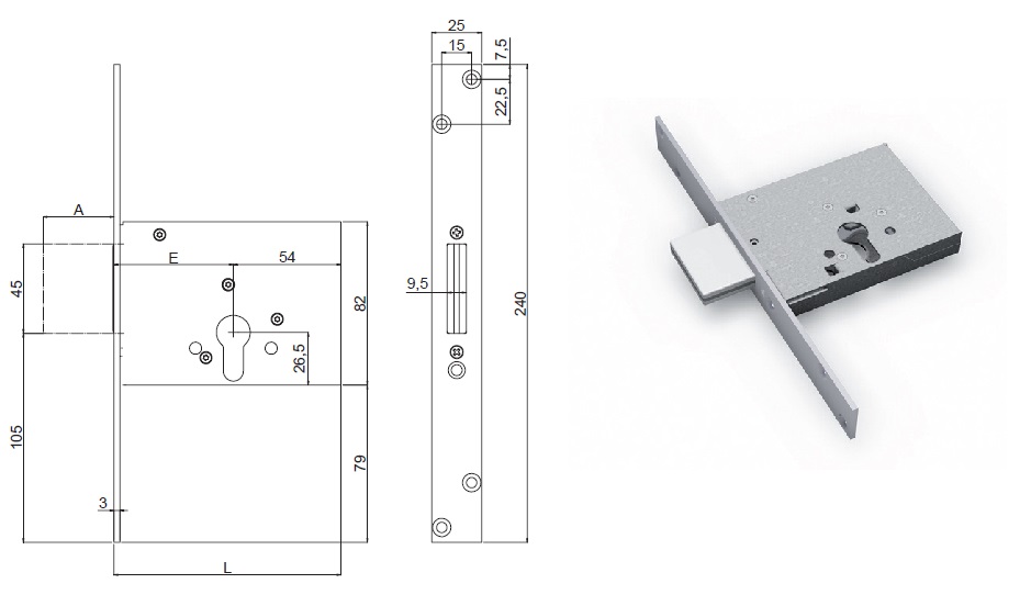 foto del prodotto securemme serratura 2051 infilare profilo europeo mm.70
