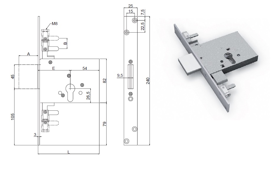 foto del prodotto securemme serratura 2053 infilare triplice profilo europeo m