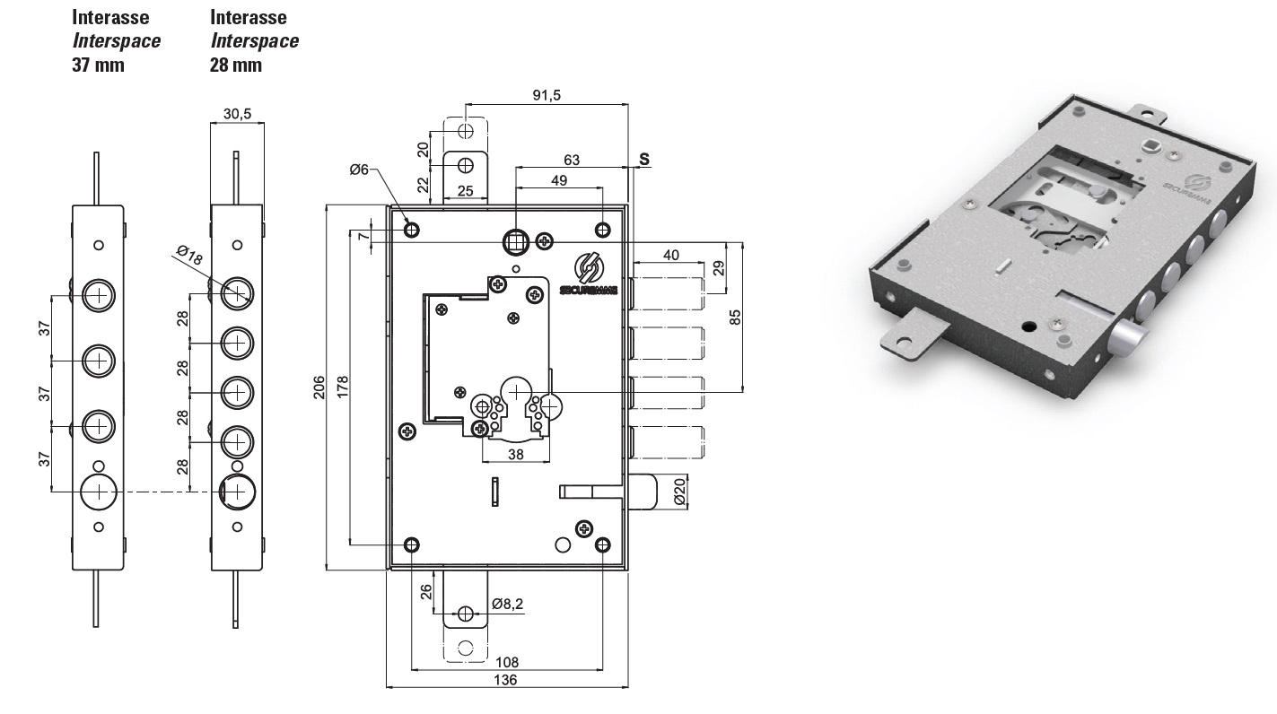 foto del prodotto securemme serratura 25 s cuore int.28 dxx porte blindate
