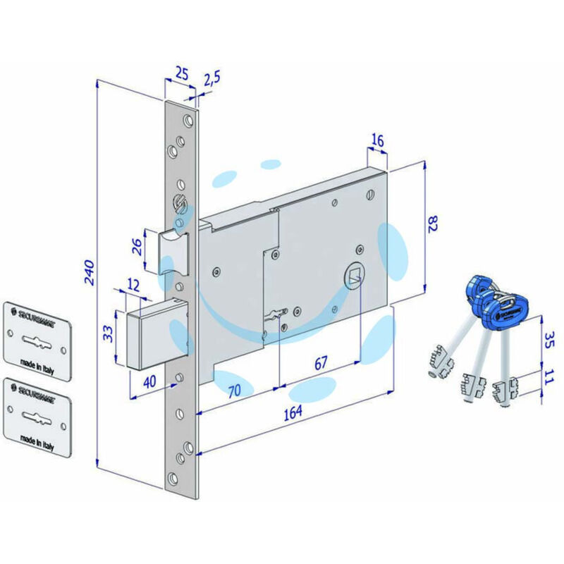foto del prodotto securemme - serratura da infilare per fasce doppia mappa mm.82 h 2010 - mm.70 2010uzb70xxab3