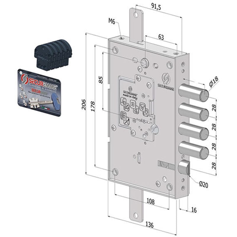 foto del prodotto securemme serratura per porte blindate ad infilare 63 mm mano sinistra