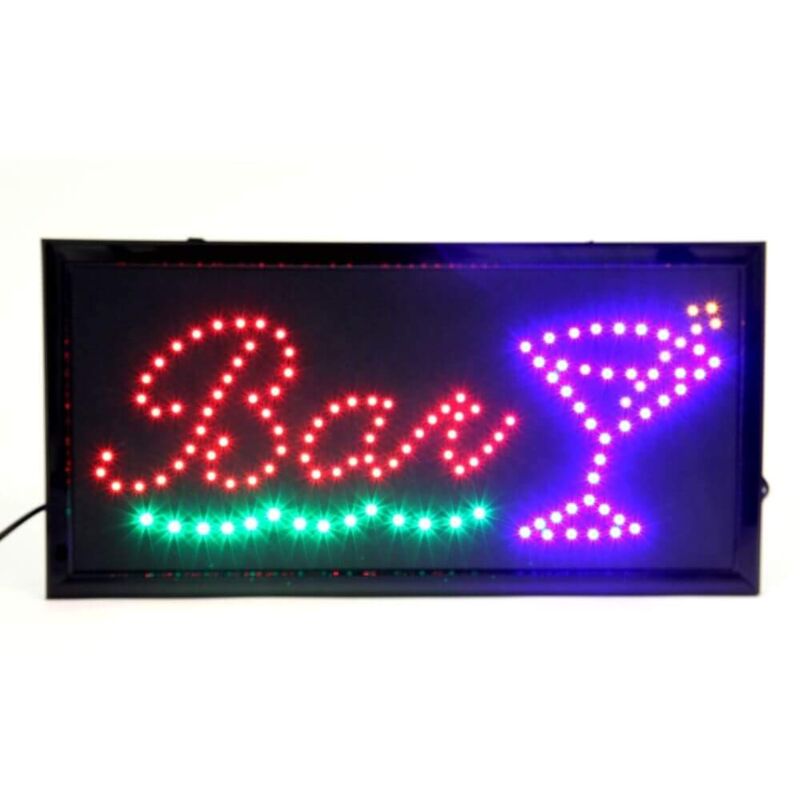 foto del prodotto securit - insegna luminosa led bar - per muri o vetrine - per bar, ristoranti, pub, negozi - led lampeggianti in 4 colori - adattatore 220v ac e cavo