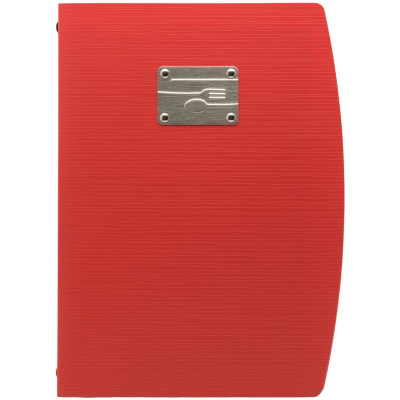 foto del prodotto securit porta menu linea rio per caff , ristoranti, bar formato a4 placca serigrafata in acciaio inox con disegno delle posate 1 doppio