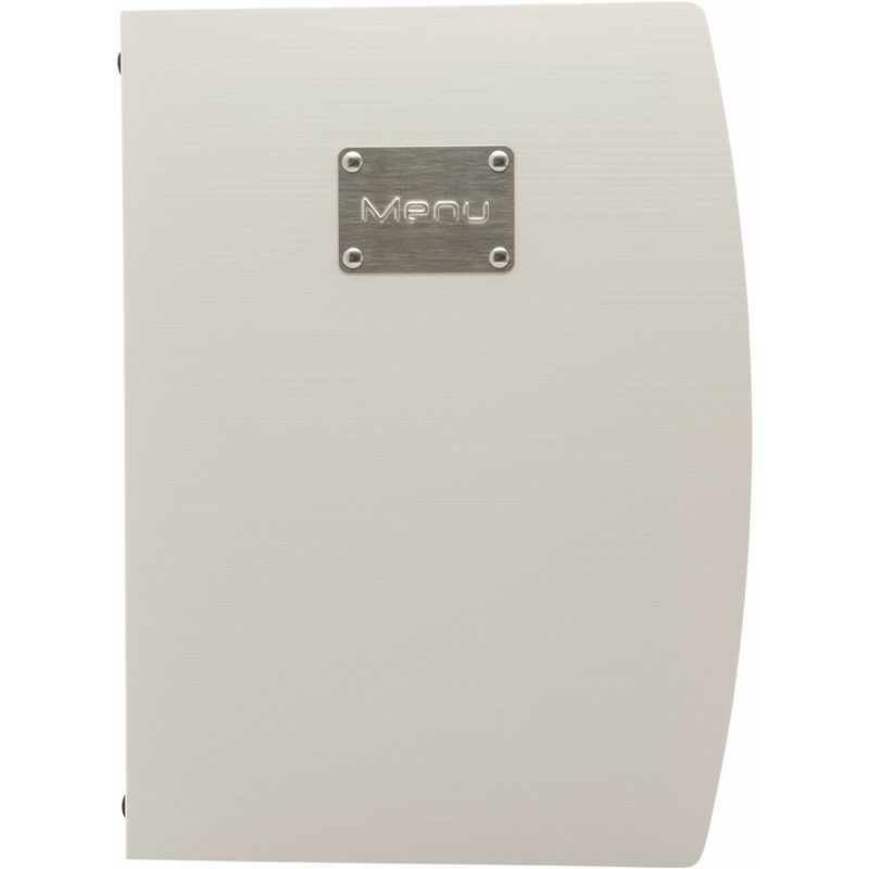 foto del prodotto securit porta menu linea rio per caff , ristoranti, bar formato a4 placca serigrafata in acciaio inox con scritta men 1 doppio inserto