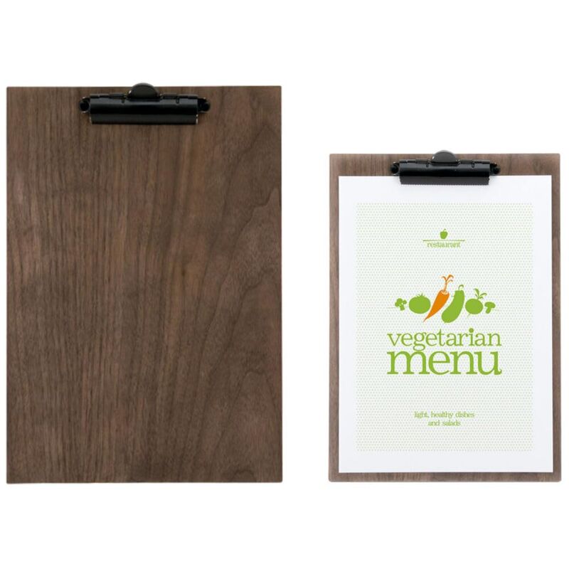 foto del prodotto securit porta menu linea walnut per caff , ristoranti, bar formato a4 legno di noce laccato clip per mantenere i fogli