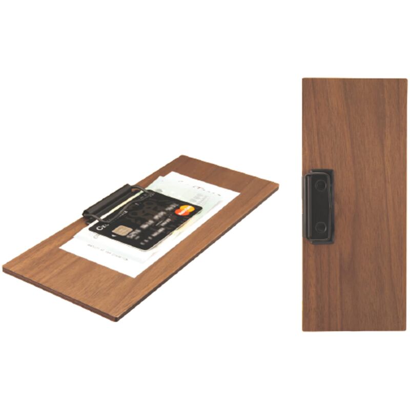 foto del prodotto securit portaconto linea walnut per caff , ristoranti, bar 24x10 cm legno di noce laccato clip per mantenere i fogli