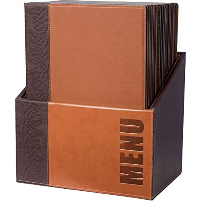 foto del prodotto securit set da 20 porta menu a4 box inclusa linea trendy per caff , ristoranti, bar similpelle colore marrone