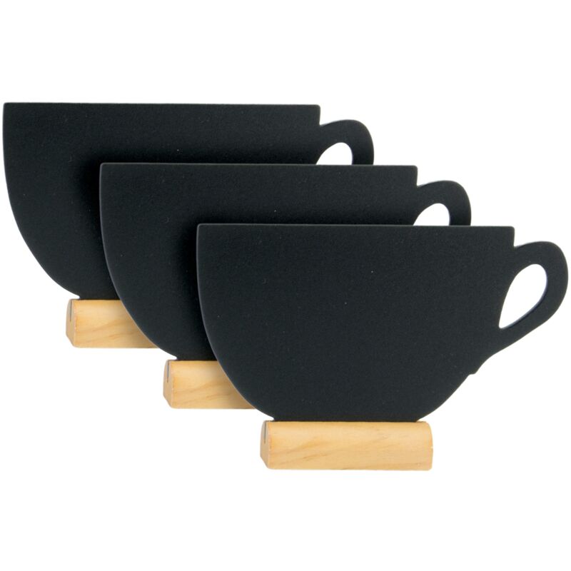 foto del prodotto securit set da 3 lavagne da tavolo silhouette tazza per pennarelli a gesso liquido per caff , ristoranti, bar inserto rimovibile base in
