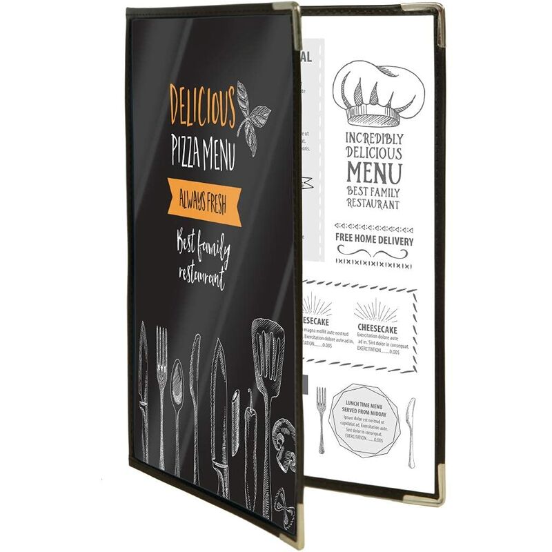foto del prodotto securit set da 3 porta menu linea crystal per caff , ristoranti, bar formato a4 presenta 4 pagine fronte retro trasparente
