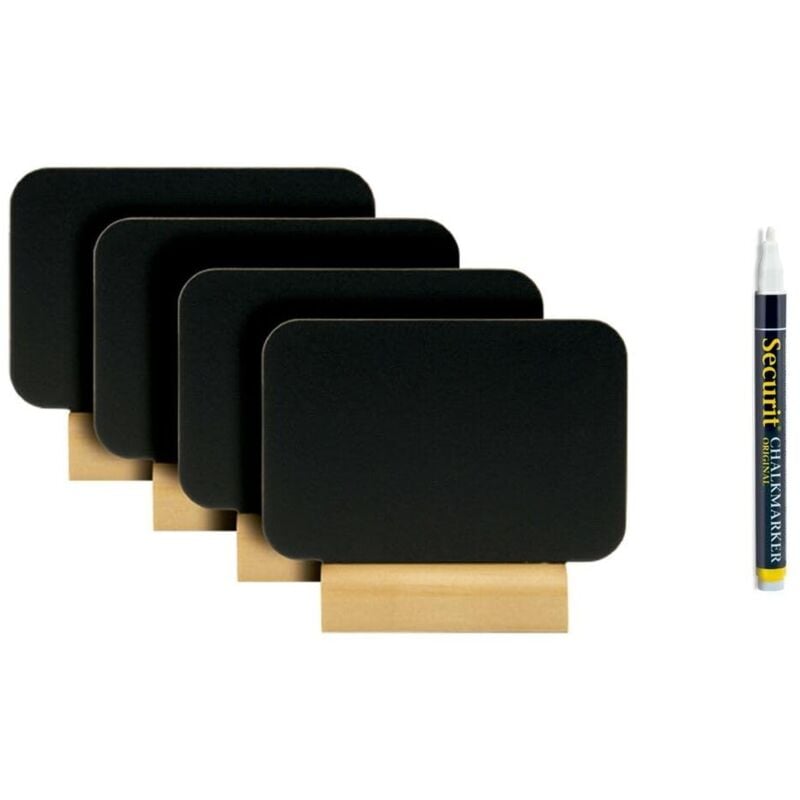 foto del prodotto securit set da 4 lavagne da tavolo rettangolo per pennarelli a gesso liquido per caff , ristoranti, bar inserto rimovibile base in legno