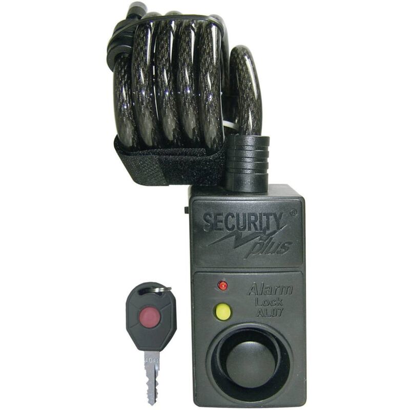 foto del prodotto security plus al07 lucchetto a cavo nero con allarme, con sensore di movimento lucchetto a chiave