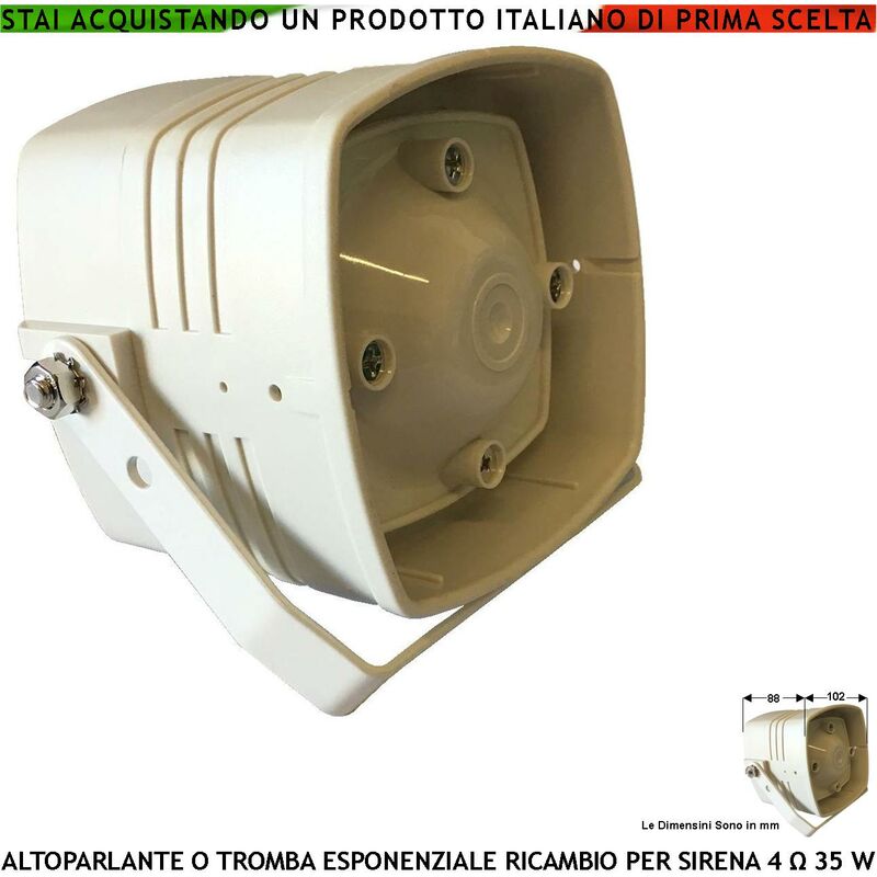 foto del prodotto securvera altoparlante tromba esponenziale magnetodinamica tweeter 4 ohm 35 w suoni alta frequenza da 3,5 a 25 khz ricambio sirene antifurto di