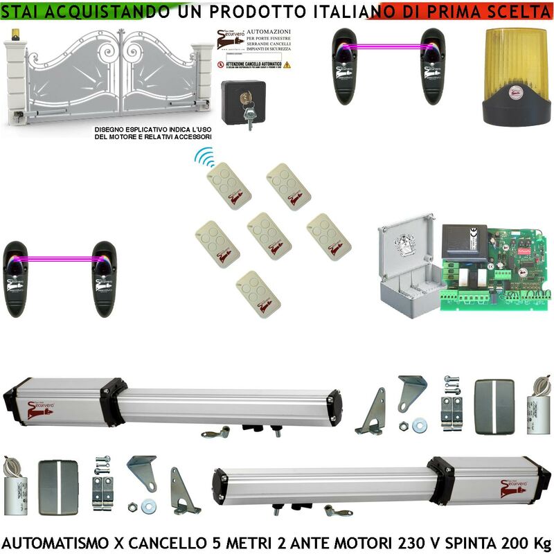 foto del prodotto securvera apricancello 5 metri 2 ante da 2,5 mt kit 2 motori elettromeccanici 230 v corsa 400 mm spinta 2 q.li staffe perni bulloni sei