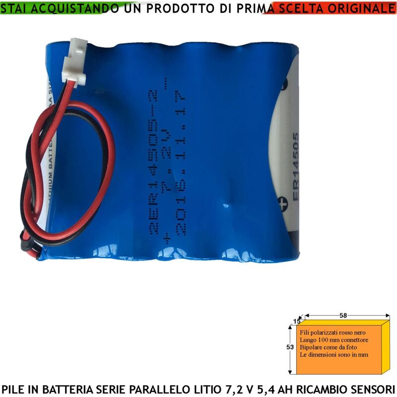 foto del prodotto securvera batteria uscita 7,2 v 5,4 ah pacco 4 pile litio er14505h non ricaricabili connettore polarizzato ricambio sirena sensore altri dimensioni