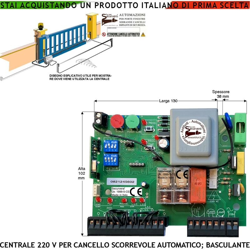 foto del prodotto securvera centralina di comando cancello scorrevole 220 v 700 w gestione fine corsa luce di cortesia 180 controllo movimenti con lampeggi