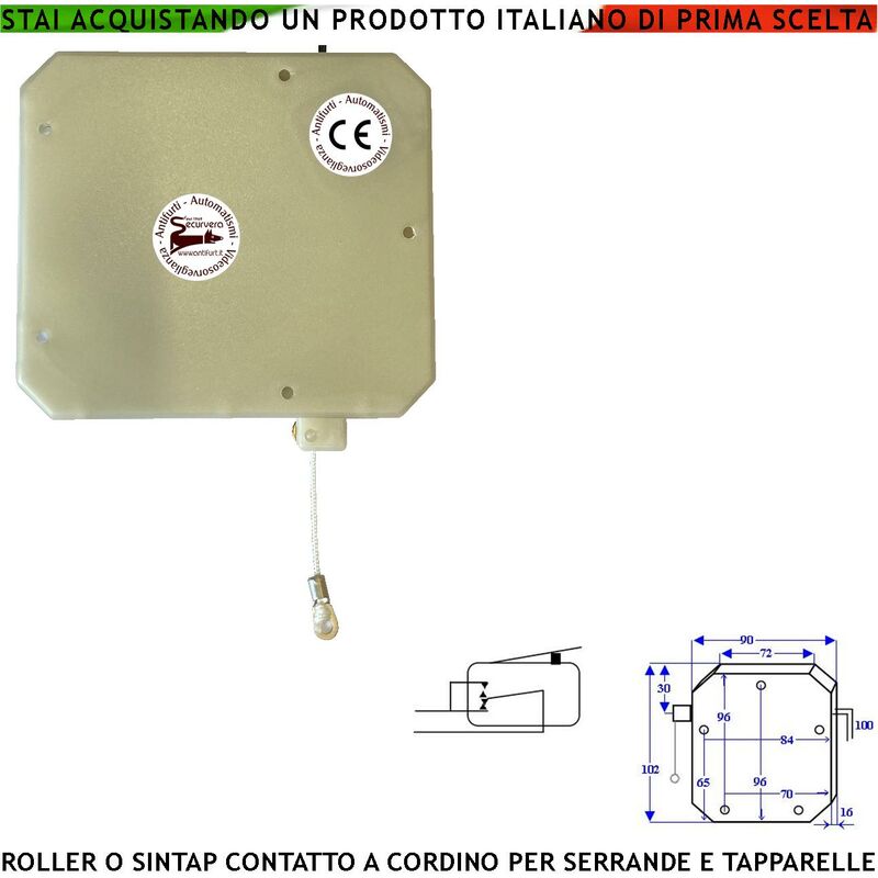 foto del prodotto securvera contatto a corda antifurto protegge la tapparella dal taglio strappo e sollevamento fune in nylon scorre su carrucola in ottone sintap