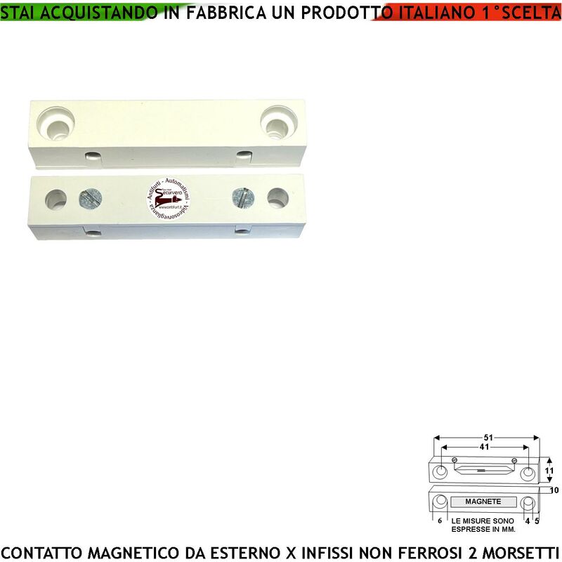 foto del prodotto securvera contatto magnetico reed nc fissaggio esterno sensore antifurto sensibilit magnetica 13 mm tensione transito max 30 v 0,5 a carico