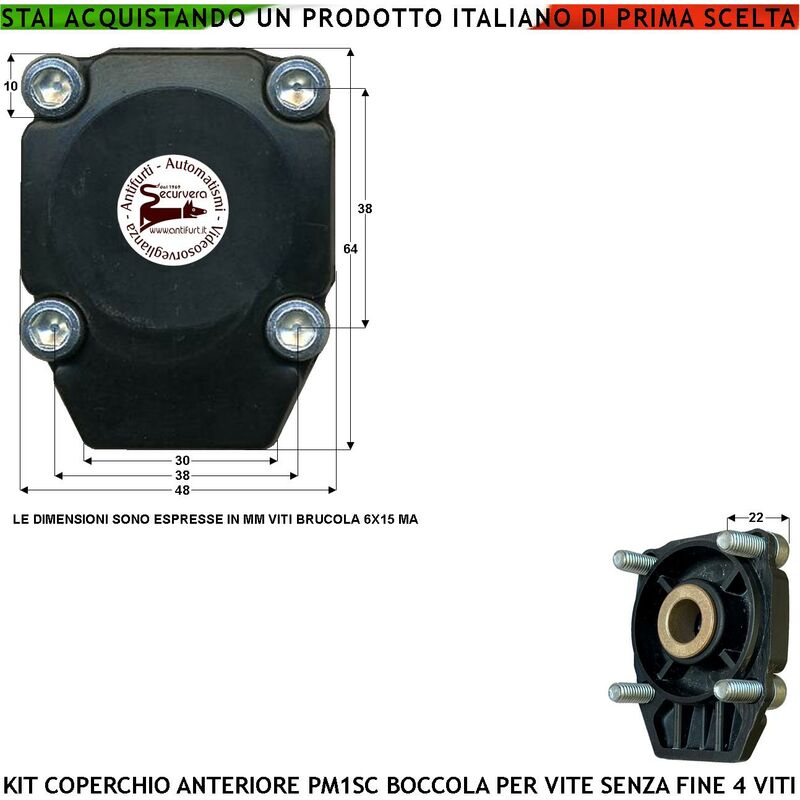 foto del prodotto securvera cuffia o tappo anteriore con boccola in metallo antifrizione 4 viti 6x15 ma ricambio motori elettrici per cancello automatico a battente
