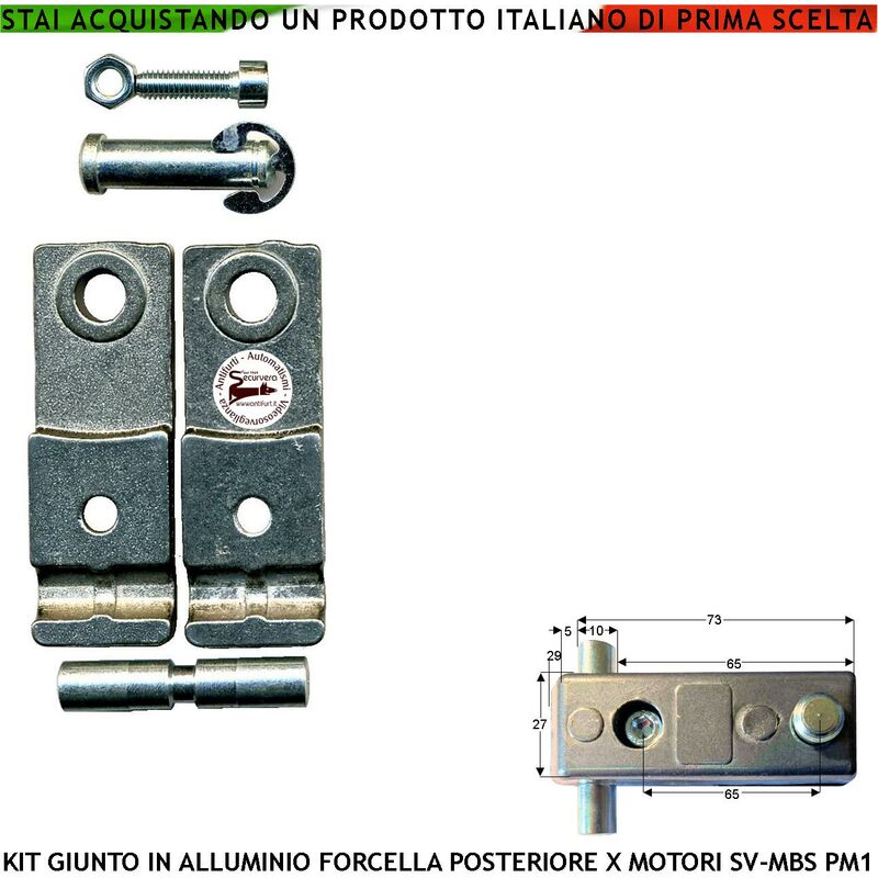 foto del prodotto securvera forcella posteriore in alluminio 121091 giunto para strappi sforzi eccessivi e leggeri disallineati ricambio per motori o attuatori serie