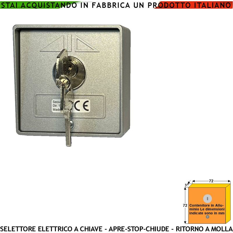 foto del prodotto securvera interruttore o selettore in alluminio ritorno a molla 3 posizioni apre stop chiude 2 chiavi 2 microswitch contatti 15a isolamento 250 v