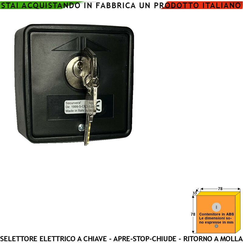 foto del prodotto securvera interruttore o selettore ritorno a molla 3 posizioni apre stop chiude 2 chiavi 2 microswitch contatti 15a isolamento 250 v comando