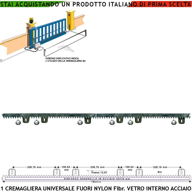 foto del prodotto securvera kit cremagliera antiusura universale m4 da 1 metro denti in nylon antirumore con anima in acciaio portata garantita 6 q.li max 10 q.li 6