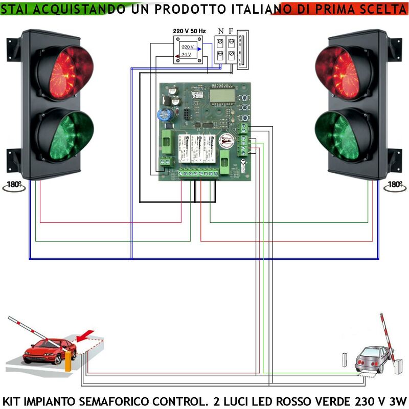 foto del prodotto securvera kit semafori orientabili 180 per condominio 24 led rossi e 24 verdi lente 124 mm aliment. 230 v 3w ip65 tempi regolabili da 8 a 120 