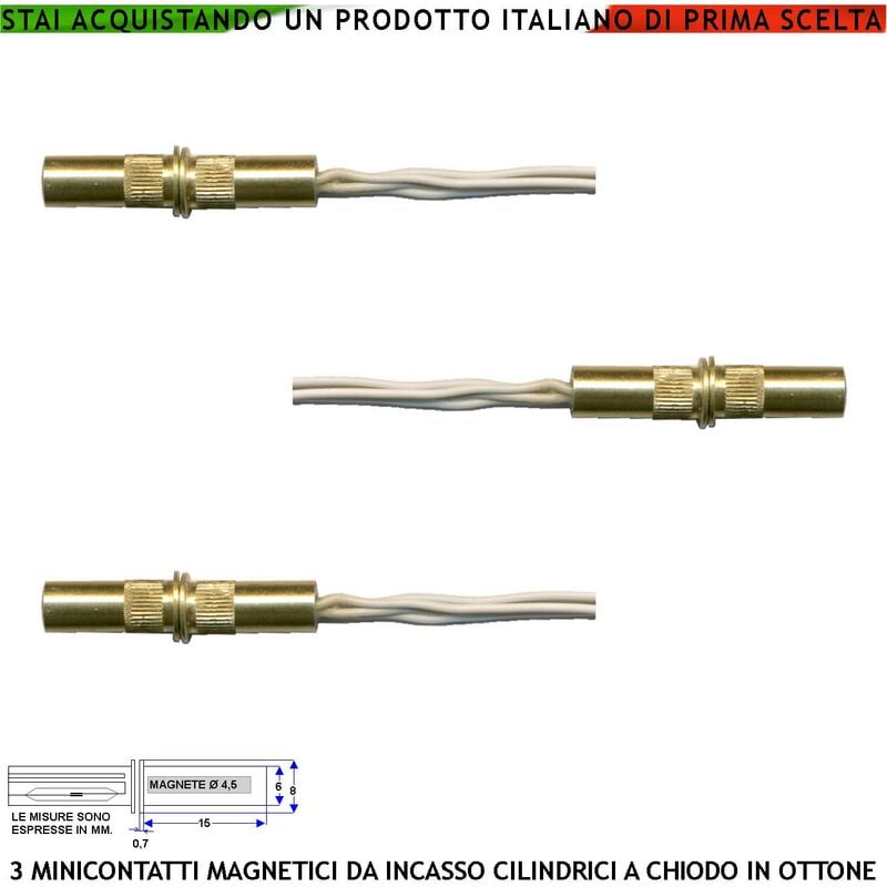 foto del prodotto securvera mini sensore magnetico ottone da incasso antifurto finestre infissi 3 pezzi contatto reed nc sottovuoto sensibilit magnetica 10 mm