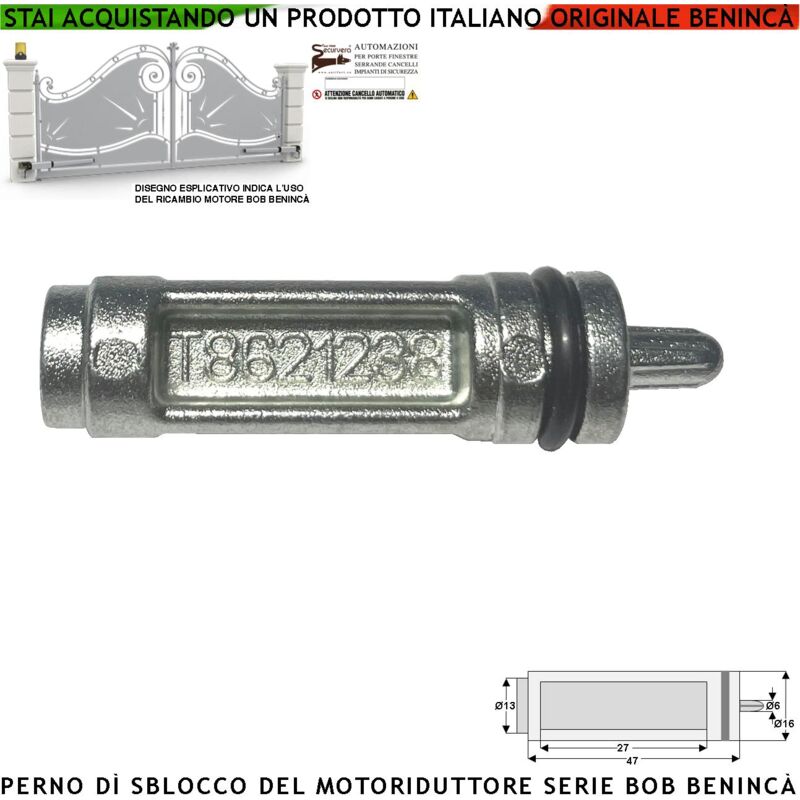 foto del prodotto securvera nottolino inserito nel motore bob della beninc tramite leva sblocca in emergenza libera il cancello in mancanza di rete elettrica