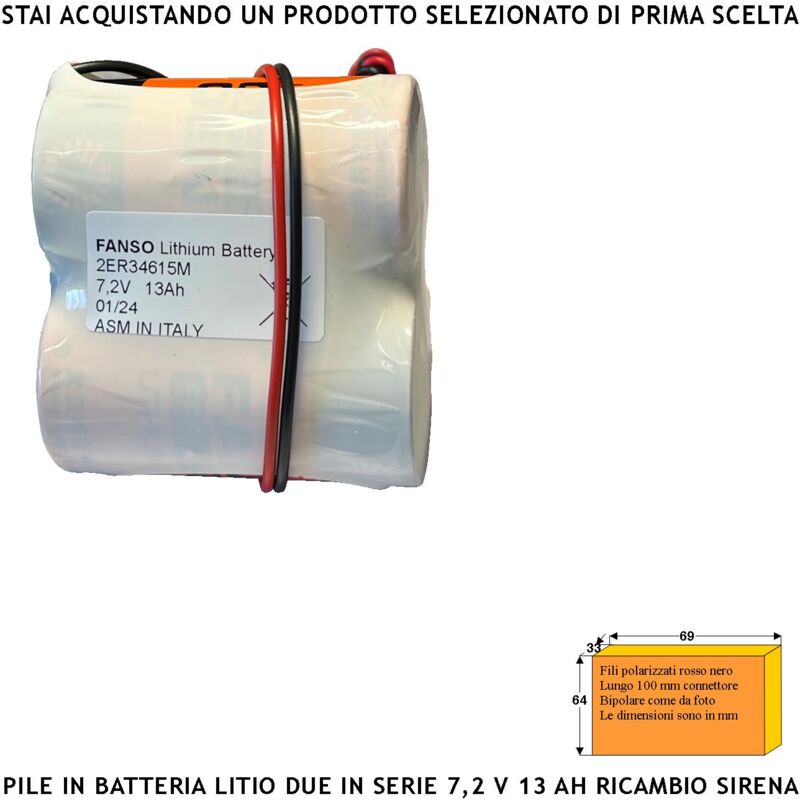 foto del prodotto securvera pacco 2 batterie litio er34615m 7,2 v 13 ah pile non ricaricabili ricambio compatibile sirena radio connettore polarizzato sostituibile