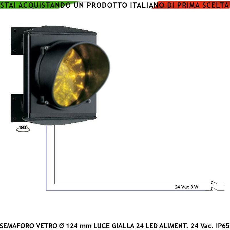 foto del prodotto securvera passaggio occupato semaforo luce gialla puntiforme 24 led gialli comandato da gestore alimentazione 24 vac 3 w vetro effetto lente 124