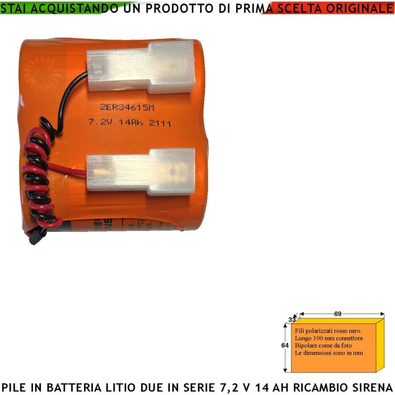 foto del prodotto securvera pila litio er34615m 7,2 v 14 ah 2 batterie non ricaricabile ricambio compatibile sirena radio connettore polarizzato sostituibile