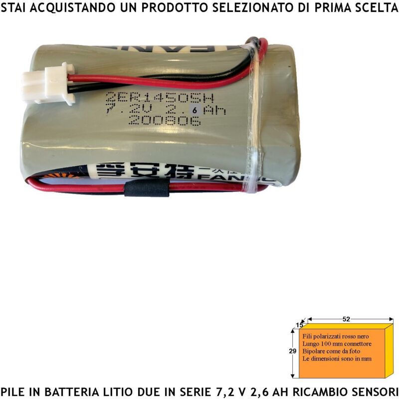 foto del prodotto securvera pile litio non ricaricabili pacco 2 er14505h in batteria uscita 7,2 v 2,6 ah connettore polarizzato ricambio sirena sensore altri